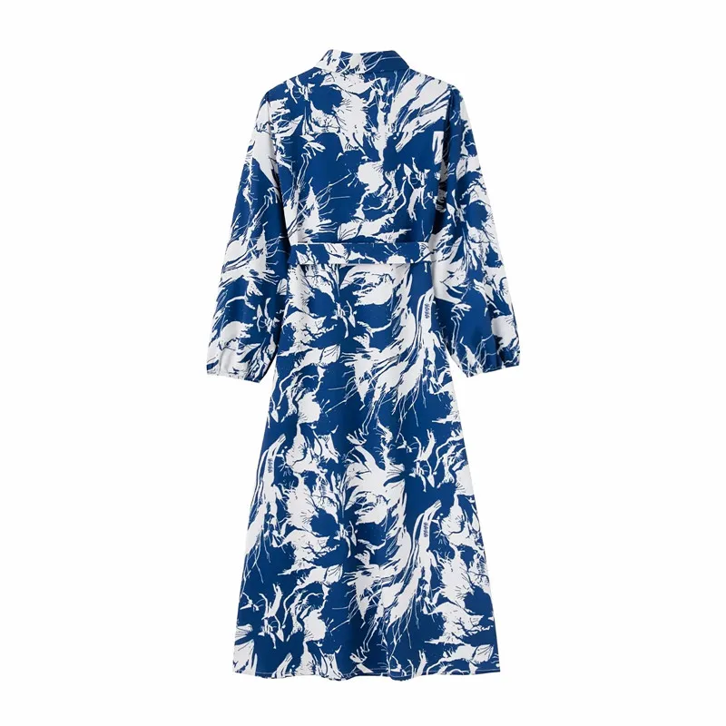 Modna letnia sukienka midi w kwiatowy wzór, odzież damska, styl uliczny, kołnierzyk, długość do łydki, średni stan, inne materiały