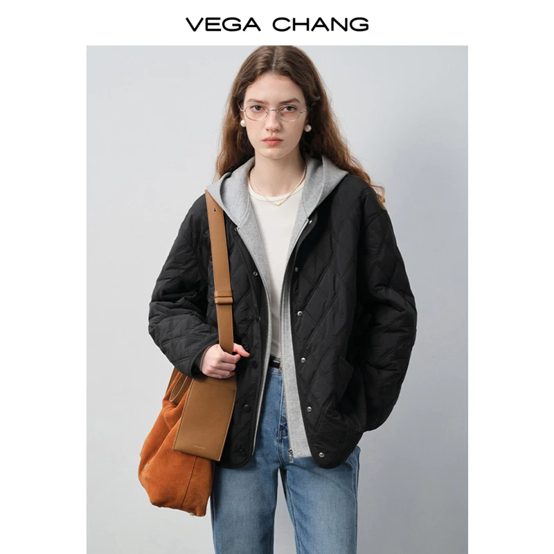 

Vega Chang New Autumn and Winter Women's Cotton Jacket with Fake Two-Piece Layered Design and Hooded Warm Coat