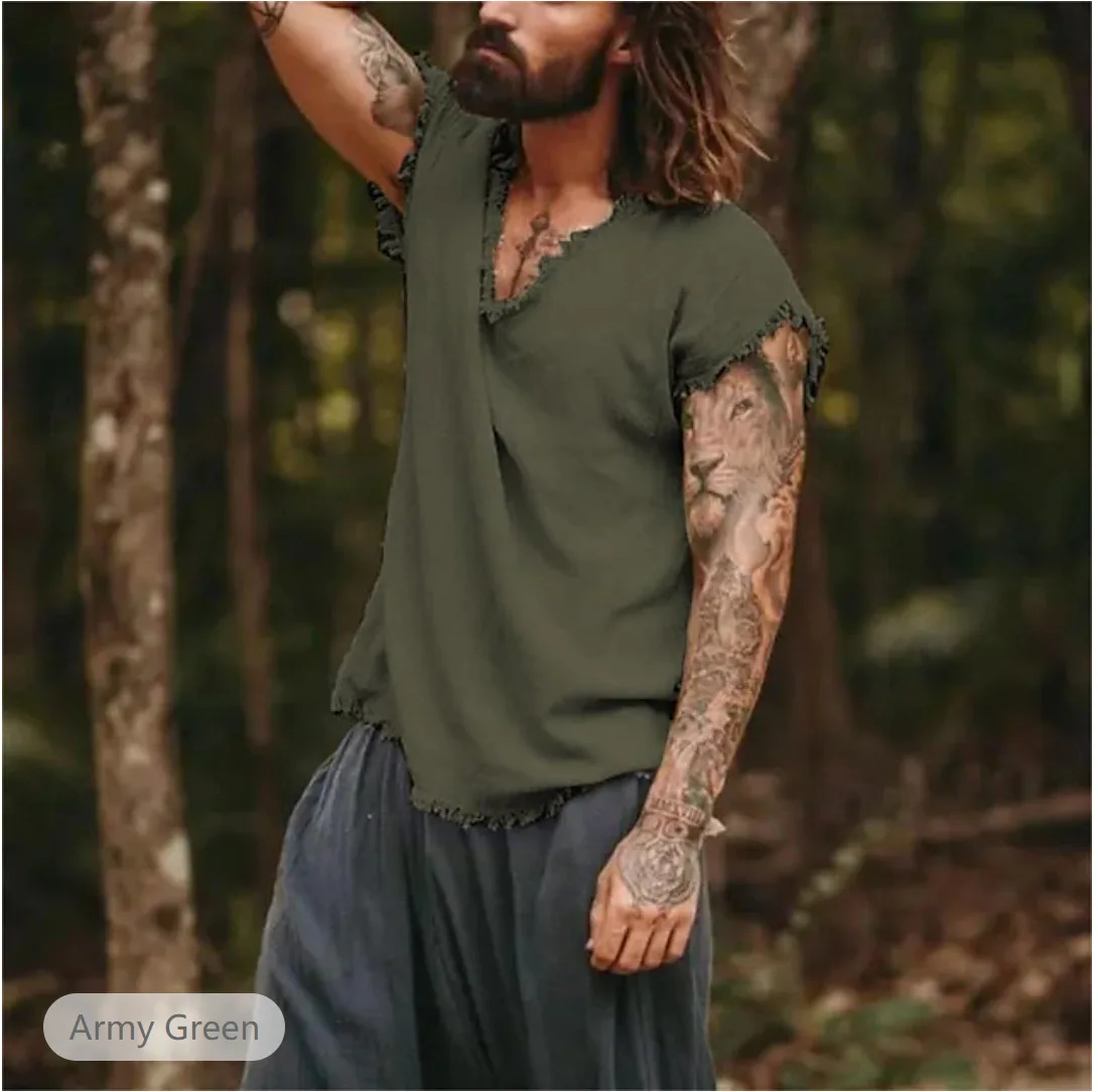 

Summer New Men's Retro Cotton Loose Vest Shirt with Three-dimensional Cut, Breathable and Casual Sleeveless Top