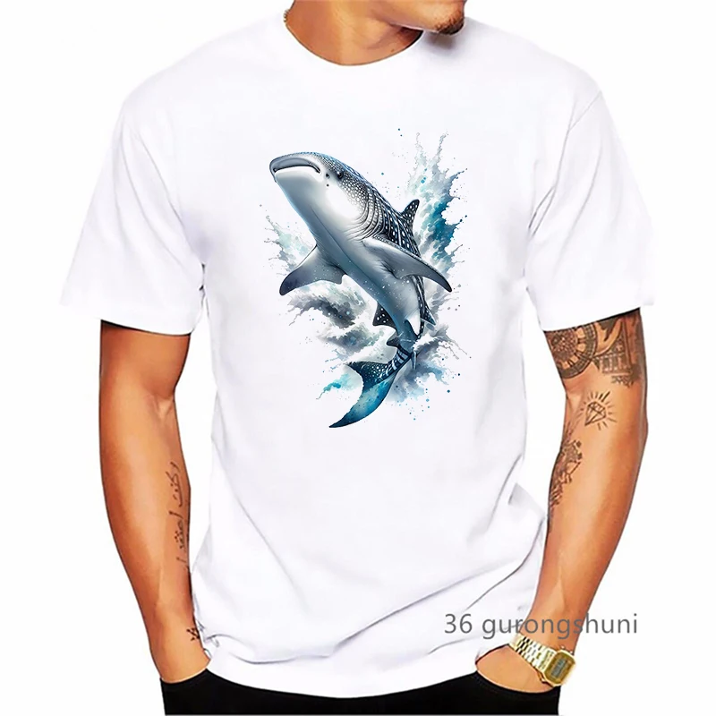 

Whale Shark Printed T Shirt Men'S Clothing Funny Fashion Tshirt Homme Summer Short Sleeve T-Shirt Harajuku Shirt