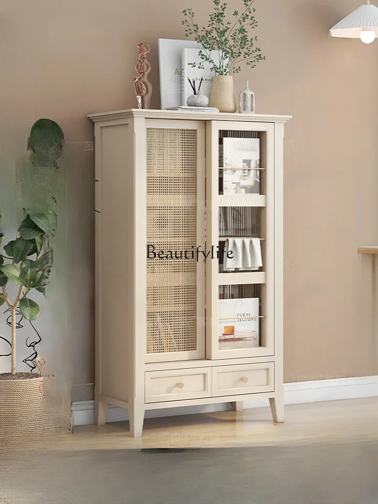 Floor-to-ceiling magazine rack cabinet Multifunctional rattan rack Household Japanese storage rack