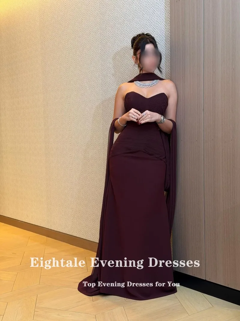 فستان سهرة عربي Eightale بطيات على شكل قلب فستان حفلات مخصص لحفلات الزفاف عنابي حورية البحر رداء De Soirée