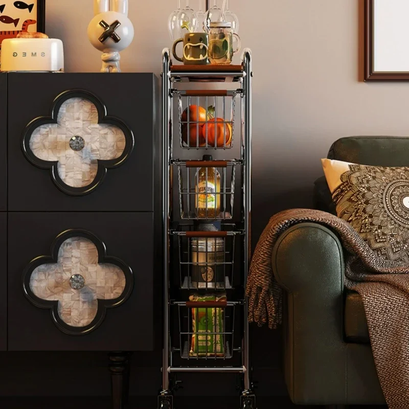 Medieval-Inspired Narrow Gap Storage Cart Movable Floor-to-Floor Organizer Ideal for Snack Storage in Compact Living