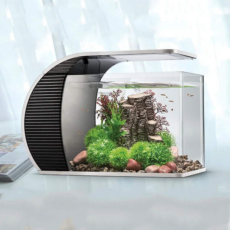 Aquariums,Factory Wholesale Desktop Aquarium With LED And Filter Unique Industrial Design Shape For Betta Small Tropical Fishes