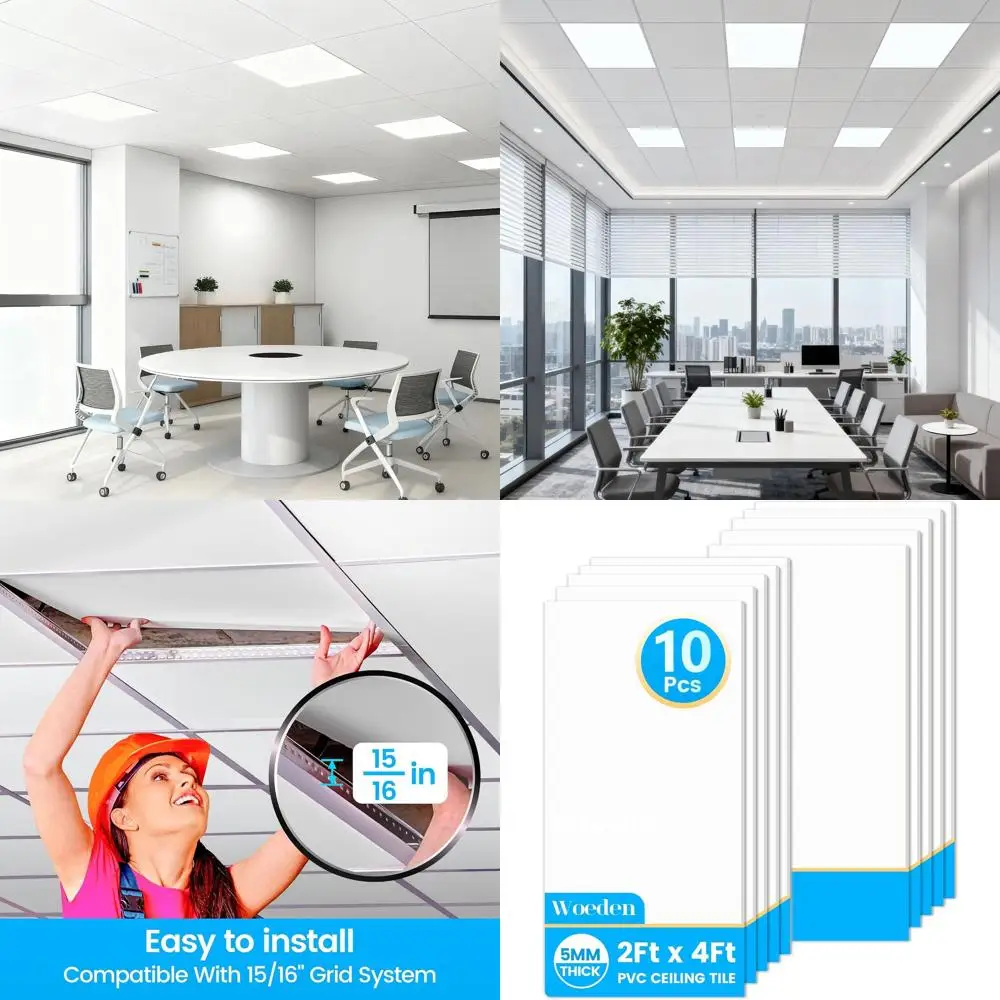 

10-Pack 2ft x 4ft PVC Waterproof Fire-Rated Ceiling Tiles, White (80 Sq. Ft.)