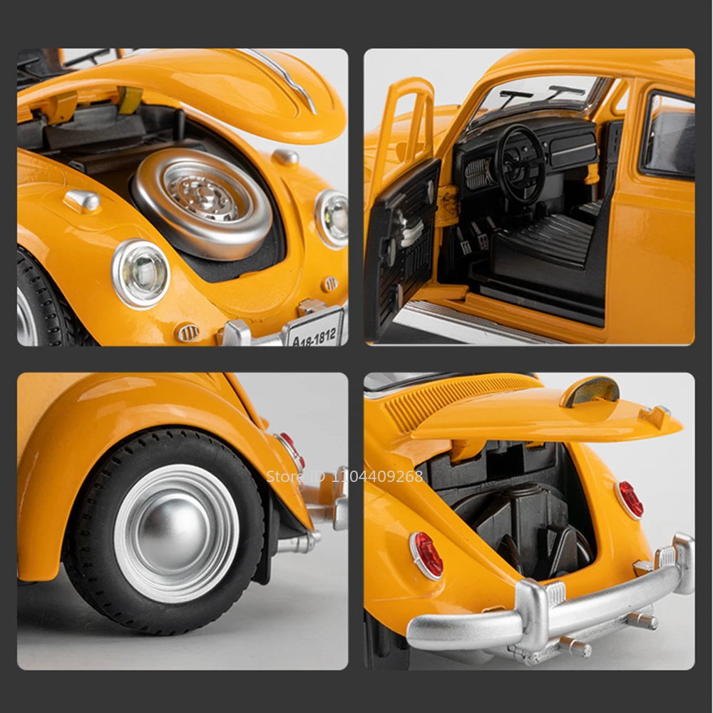 大規模なカブトムシ1955車のおもちゃモデル、4つのドアが開いて、引き戻されて、軽い音楽、ミニチュア車モデル、男の子の誕生日プレゼント、1:18