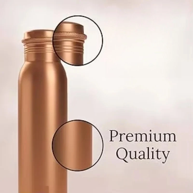 750ML Plain Smooth Copper Water Bottle Screw Sealed Lid Vintage Portable Travel Office Daily Drink Bottle