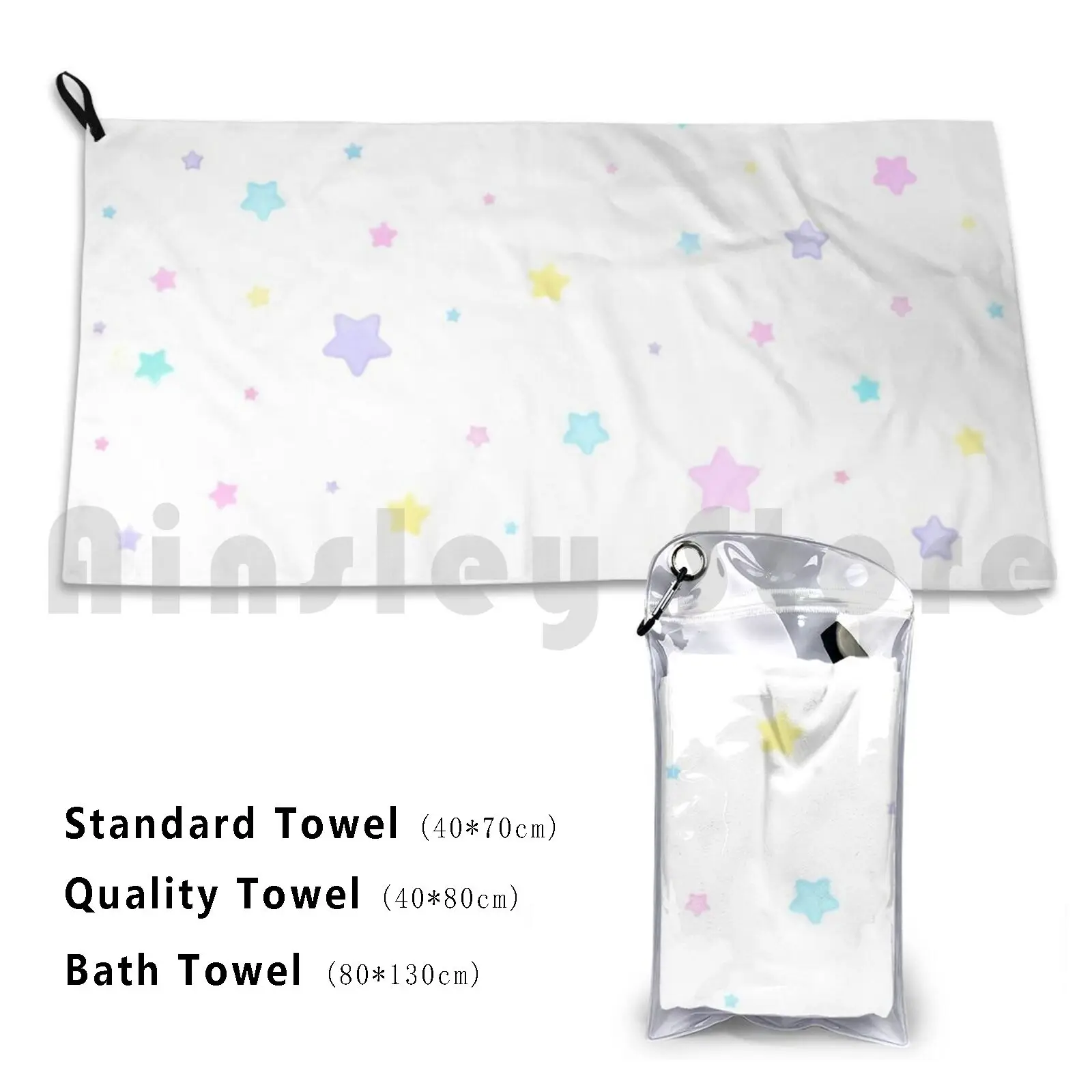 Soft Pastel Stars ( White ) Custom Towel Bath Towel Pastel Stars Cute Kawaii Spank Fairy Kei Fairy Kei