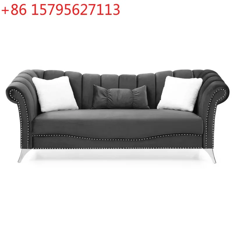 Modern simple small apartment living room B & B velvet fabric double sofa