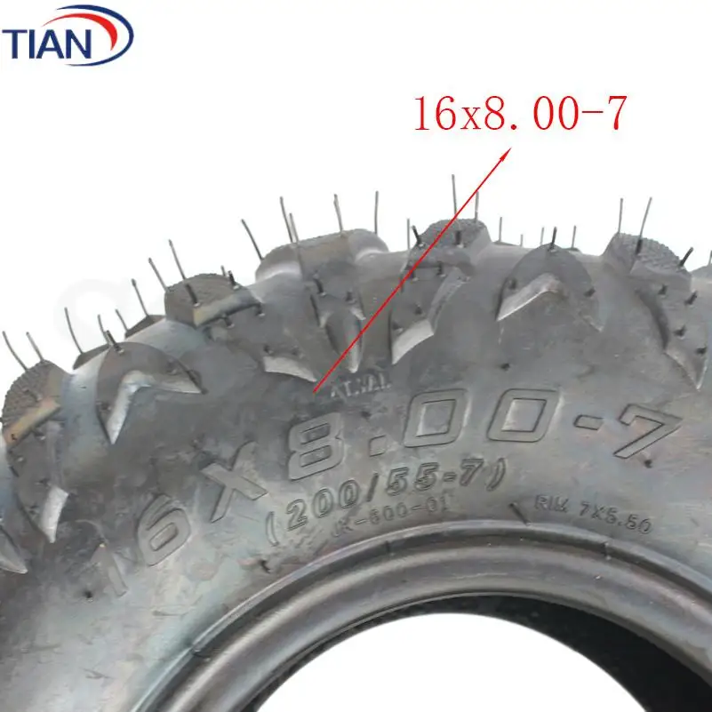 16x8.00-7 Tubeless Tyre for Beach Car 16X8-7 ATV Go-Kart Wear-Resistant Road Vacuum Tire Four-Wheel ATV Tire