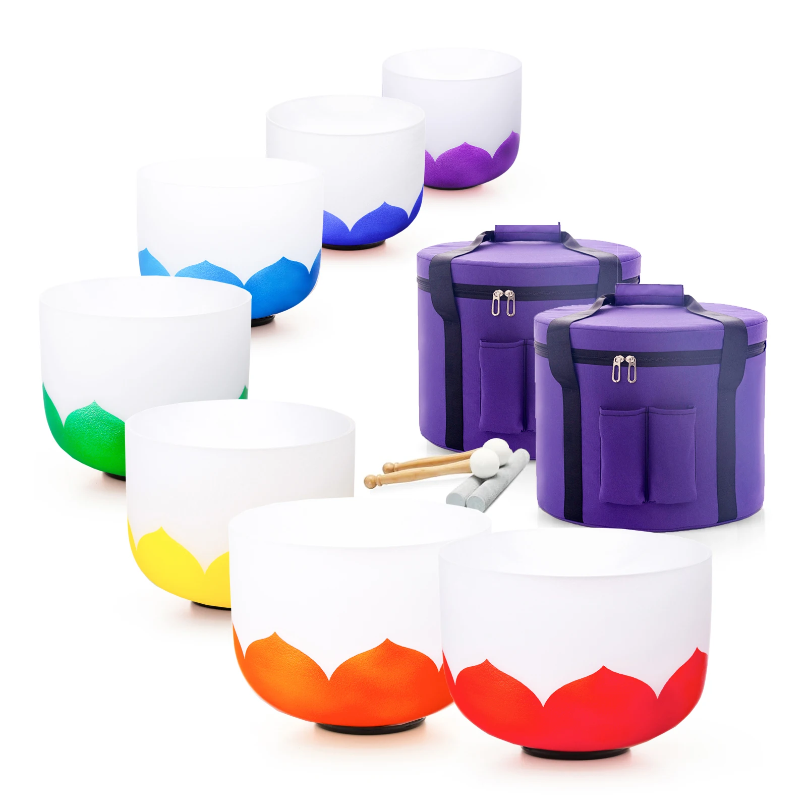 

Набор из 7 хрустальных поющих чаш Hye-eun (7-12 дюймов, 440/432 Гц) в форме лотоса, матовые кварцевые звуковые чаши для энергетического исцеления с сумками для хранения