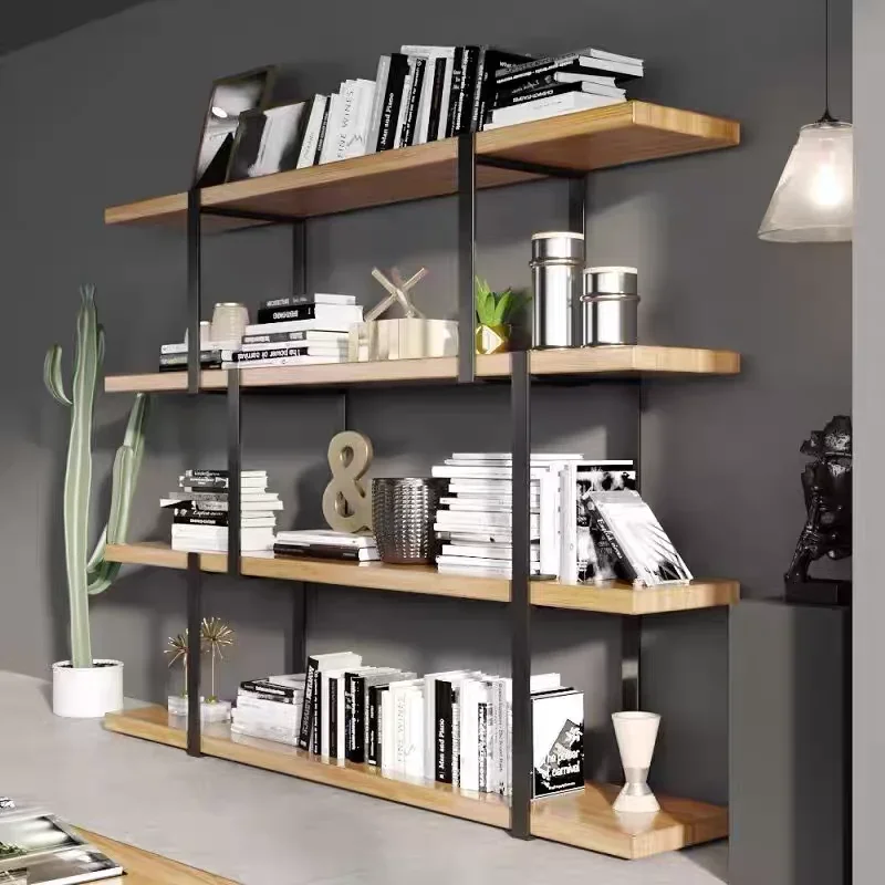 Living room partition solid wood bookshelf floor shelf wall multi-layer goods bookcase integrated against the wall light luxury