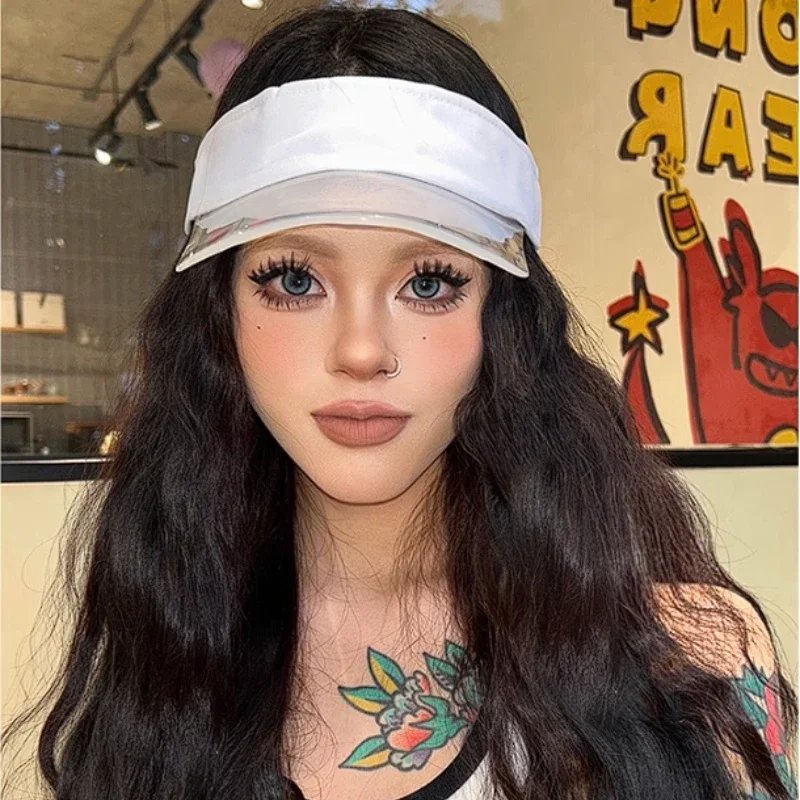 White women hat Empty top baseball capcandy sunscreenoutdoor sports running tennis empty top clip on PVC plastic sunshade caps