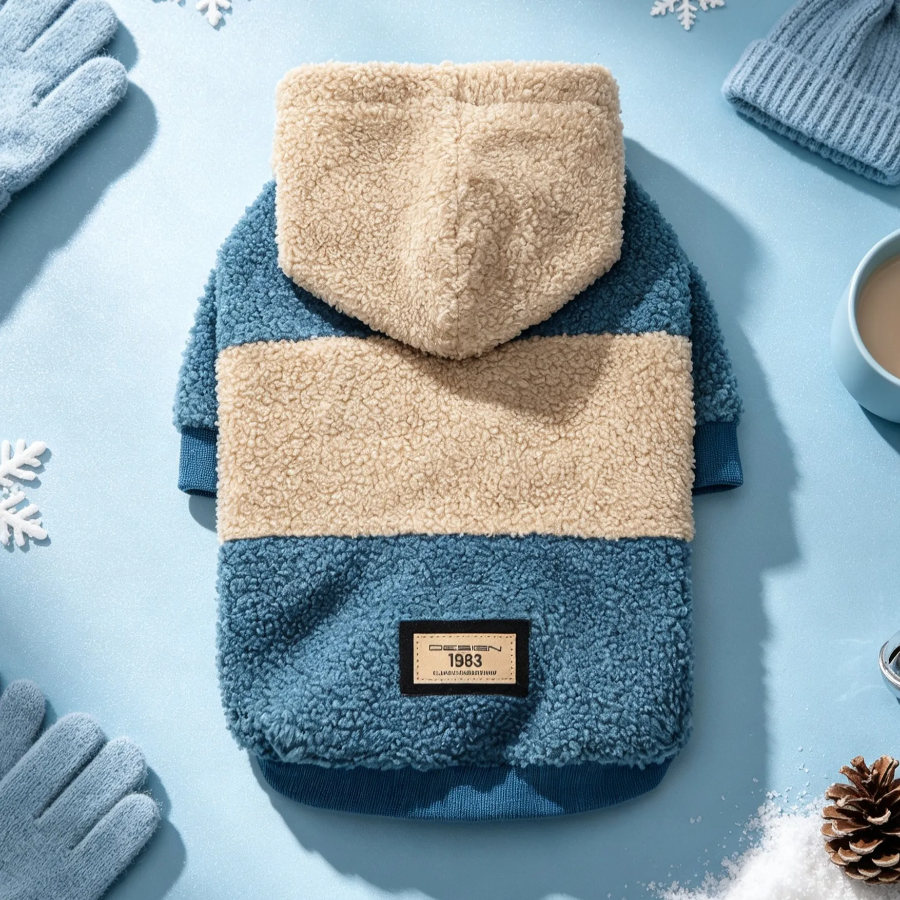 Hundekapuzenpullover, Kapuzenbekleidung für Haustiere, Herbst- und Winterbekleidung für Hunde, farblich abgesetzte Hundebekleidung aus Lammfell, warme Kleidung für kleine Hunde. – Detail 9