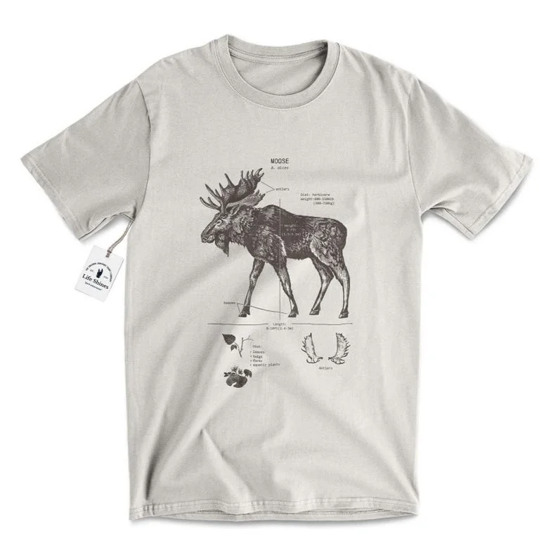 Moose Anatomy Yellowstone Moose Map T-shirt Moose Biology Map Moose Screen Print Moose Antler Map T-shirt Original Moose Artwork