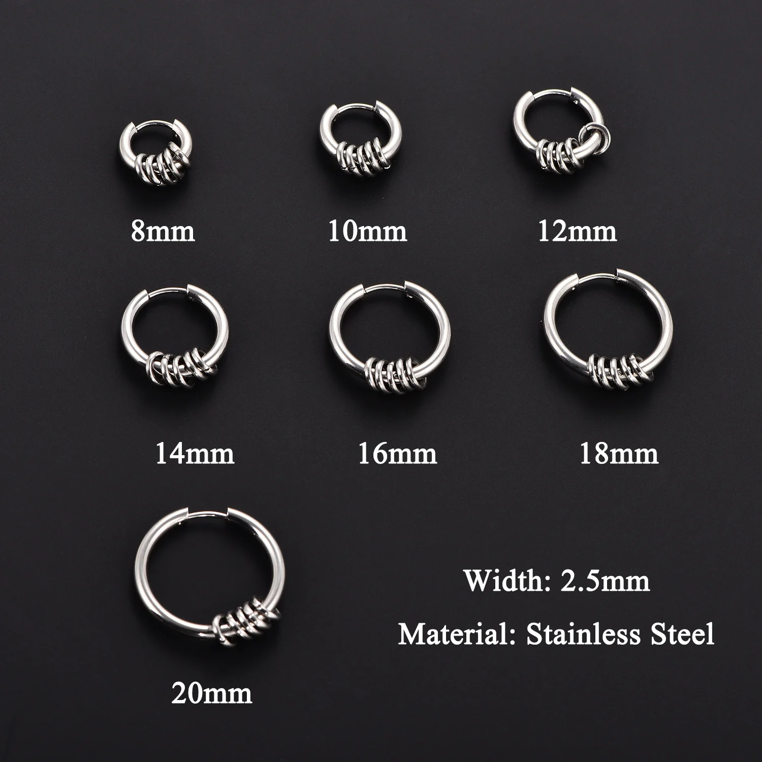 1 Paar Punk-Ohrringe aus Edelstahl, wasserdicht, kleine runde Metallkugel-Ohrklemmen, Rock-Hip-Hop-Unisex-Schmuck – Detail 2