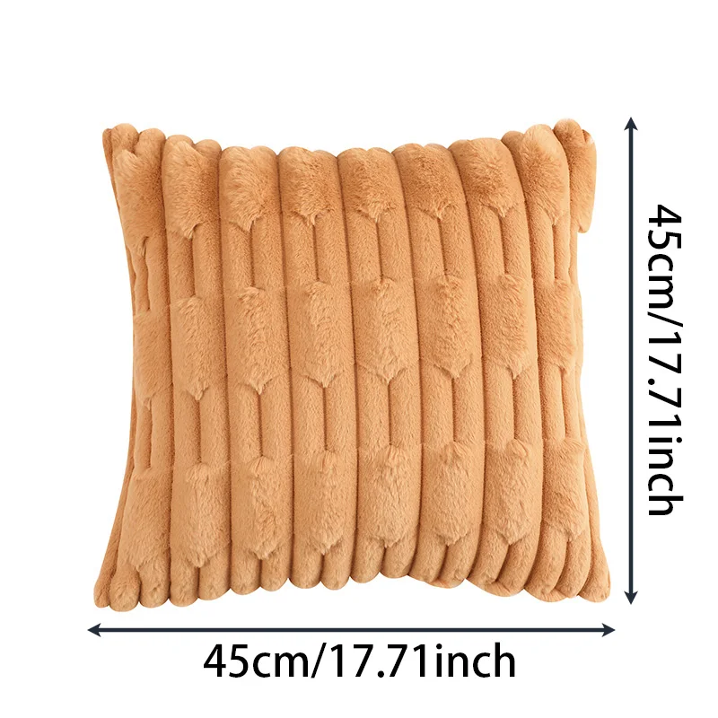 45x45 Faux Rabbit Fur Square Cushion Cover New Big Thick Striped Super Soft Solid Color Pillow Cover Sofa Decor Pillowcase