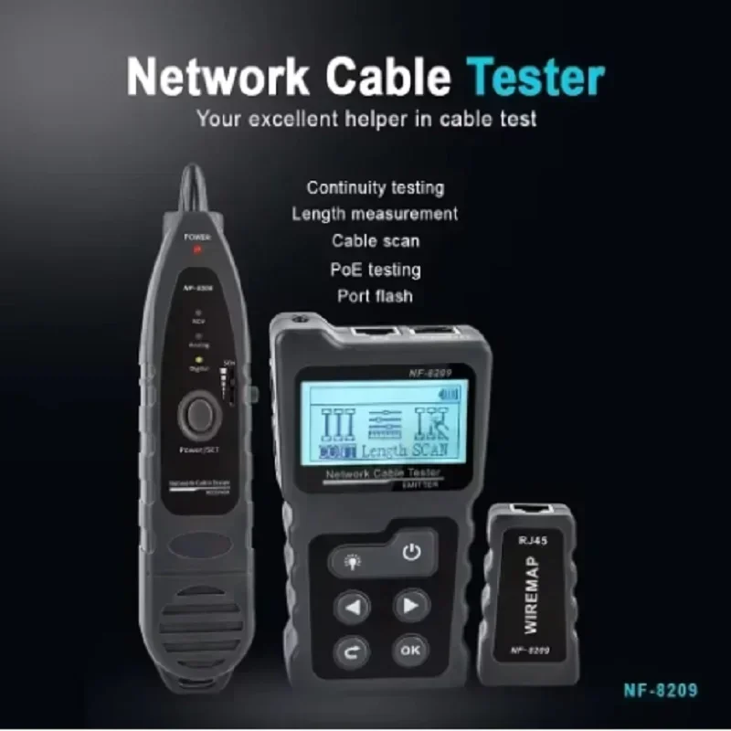 

NOYAFA NF-8209 Cable Tracker Lan Display Measure Tester Network Tools LCD Display Measure Length Wiremap Tester with Flashlight