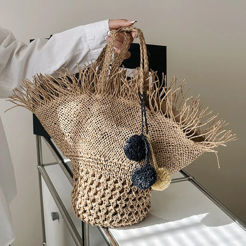 

Straw Bags for Women Summer Beach Bag Female Travel Purses Ladies Rattan Shoulder Handbag Woman Tote
