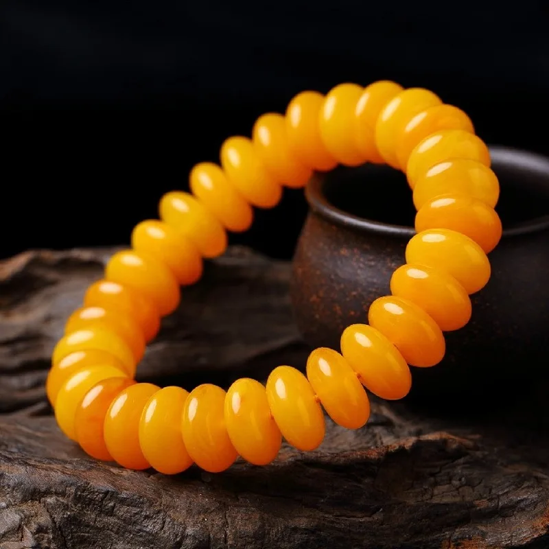 bracelet, , chicken oil round , second-generation yellow amber spacer , wheel beads, Buddhist