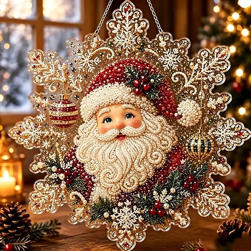 DIY Weihnachts-Perlen-Diamant-Malerei Schneeflocken-Suncatcher Anhänger Bastelset Perlen-Malerei Materialpaket Heimdekoration