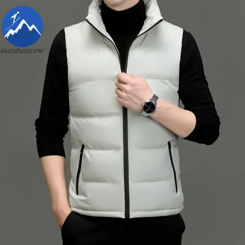 2025 Winter Vest Jacket Men Light Luxury Thick Warm Windproof Sleeveless Coat Male Casual stand collar Down Cotton Padded Vest