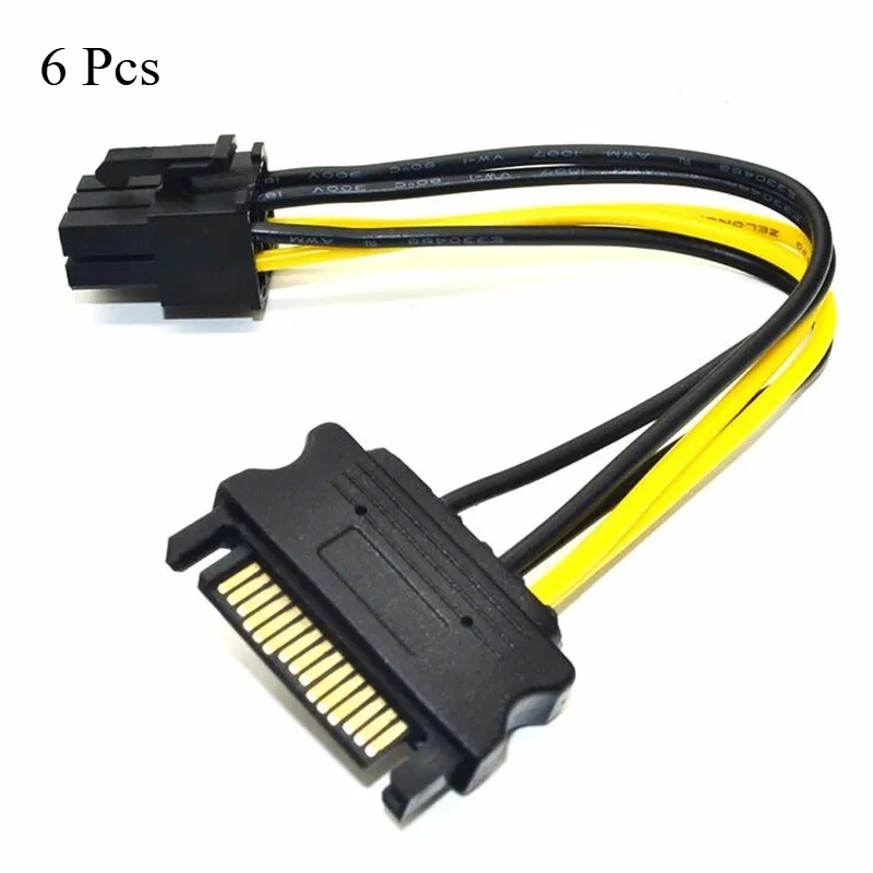 6PCS 20cm SATA 15P to 6P PCI-E Power Cable 18AWG GPU Graphics Card Cord For PCIE Riser Card BTC Mining Rig Power Converter
