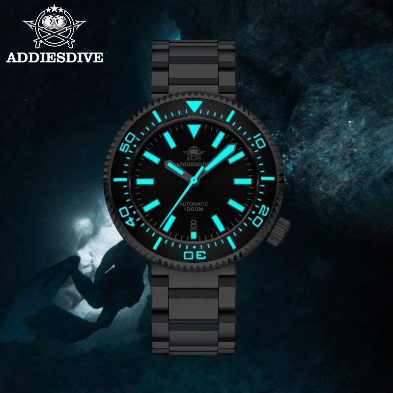 Addiesdive relógio de mergulho luminoso vidro safira 1000m à prova dwaterproof água relógios mecânicos automáticos moldura cerâmica relógios pulso