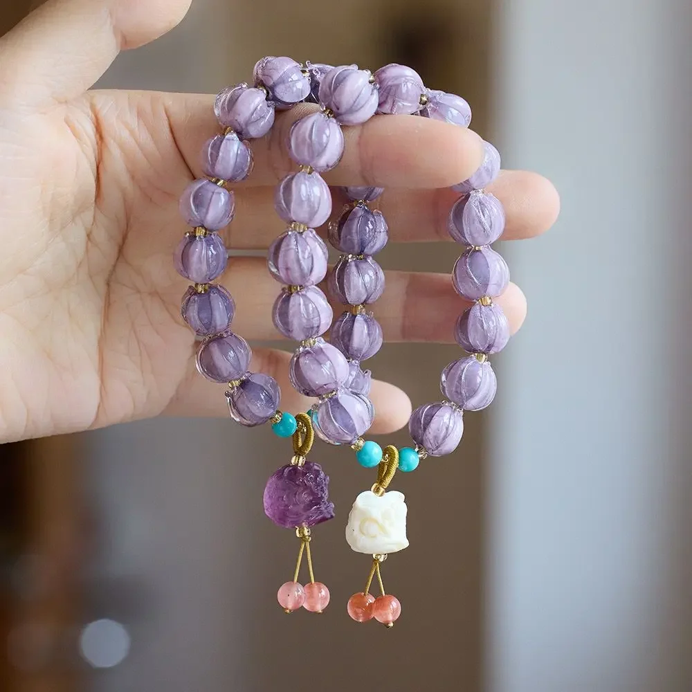 Hangzhou Mushan Purple Bracelet Glaze White Ice Lotus Charns HandString Lanling Rouge Snow Powder Lotus Hydrangea Lotus Beads