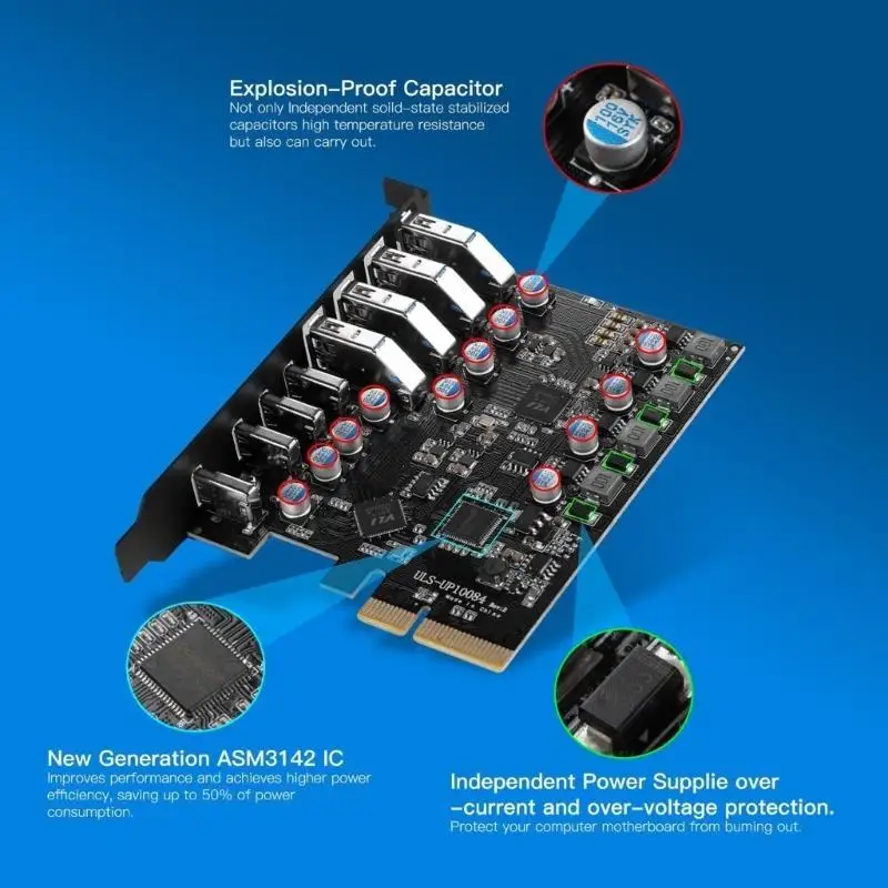 R53C PCIE USB3.2 High Speed Expansion Card 4x TypeC + 4x USB3.2 Support PCI-E X16 for Desktop Computer PCIE USB Adapter
