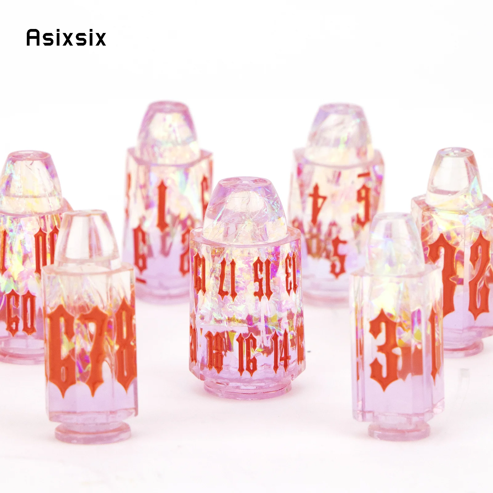 7 Pcs Pink Transparent Bullet Resin Red Number Sharp Edge Dice Polyhedral Dice Suitable for Role-Playing RPG Card Game