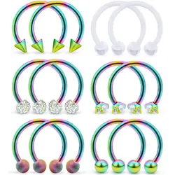 1-6 Pairs 16G 10mm Stainless Steel Nose Ring Horseshoe Shaped CZ Eyebrow Lip Ear Cartilage Septum Retainer Body Piercing Jewelry