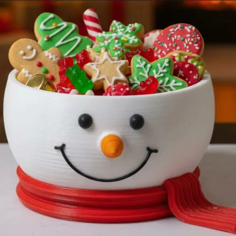 Christmas Snowman Bowl with Scarf Cute Tabletop Decor Snack Candy Container Festive Home Kitchen Ornament Gift for Xmas