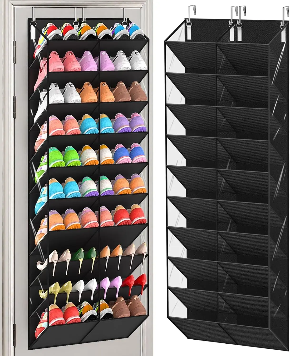 

20-30 Pairs Over the Door Shoe Organizer, Clear Pockets Hanging Shoe Storage for Closet, 10-Tier Door