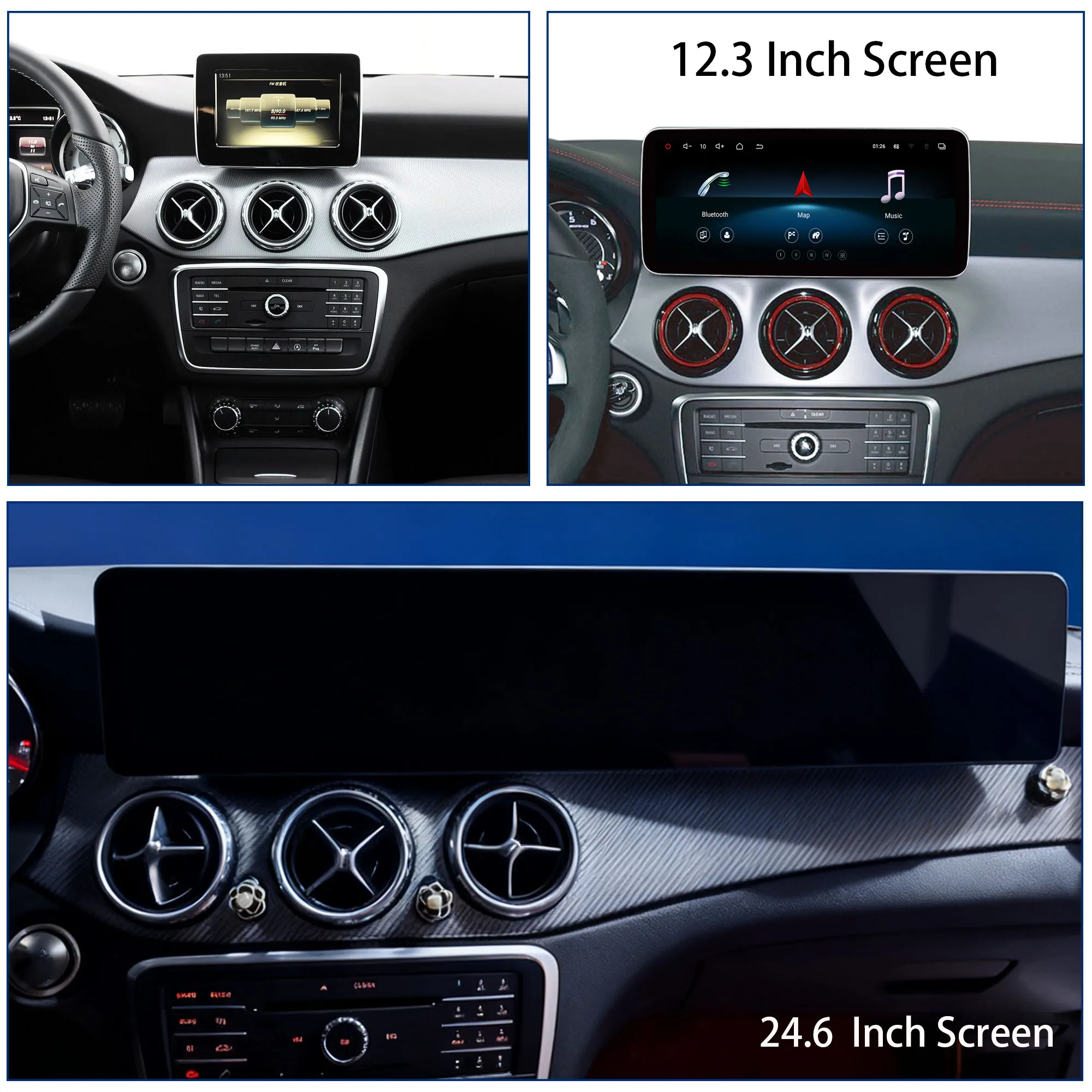 Android Car DVD Multimedia Radio Player for Mercedes-Benz GLA CLA 15-19 Models 24.6 Inch Screen 1920*720 Digital Cluster