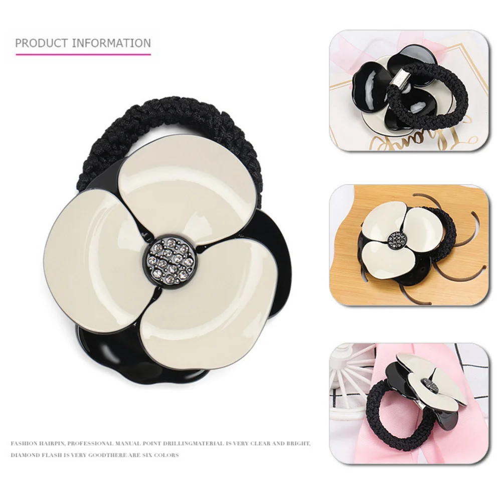 A Paris French Design Camellia Flower Hair Accessory Ornament Jewelry Ties Rope for Women Girls Fine Ponytail Holders for Tiara