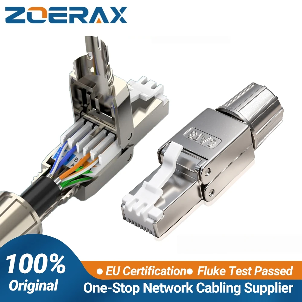 ZoeRax RJ45 Cat8 Cat7 Cat6A Connectors Tool-Free Reusable Ethernet Termination Plugs, Internet Plug, Fast Field Installation