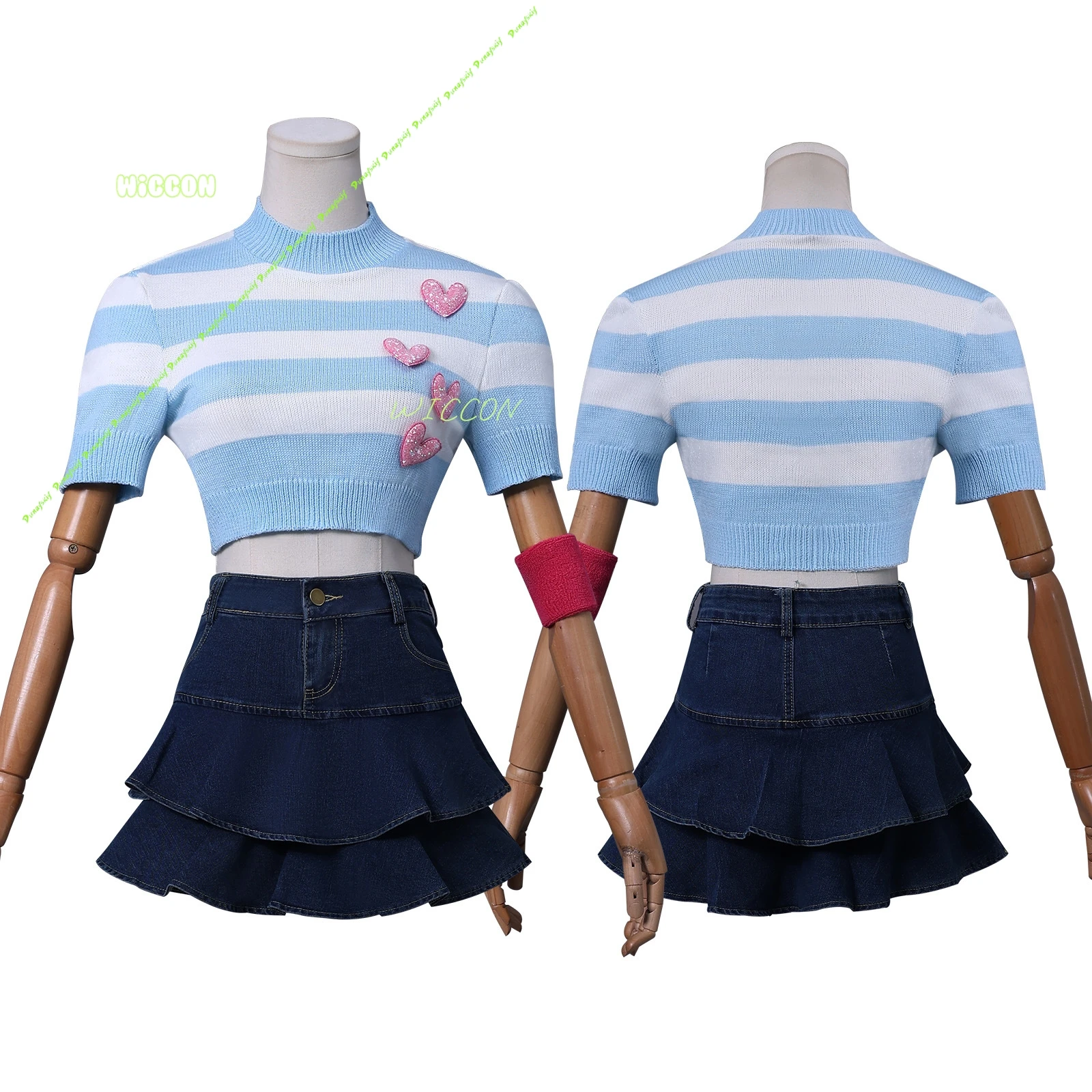 أنيمي بلوم تأثيري فوز كلوب زي جيراي كي بنات ريترو مخطط محبوك القلب جميل تي شيرتات قصيرة الاكمام فستان قصير كوس #3