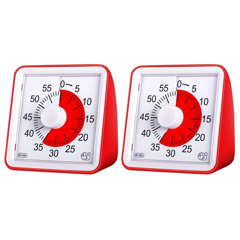 

2X Visual Timer,60 Minute Kids Timer,3 Inch Countdown Timer,Silent Visual Analog Timer For Kids And Adults,Red