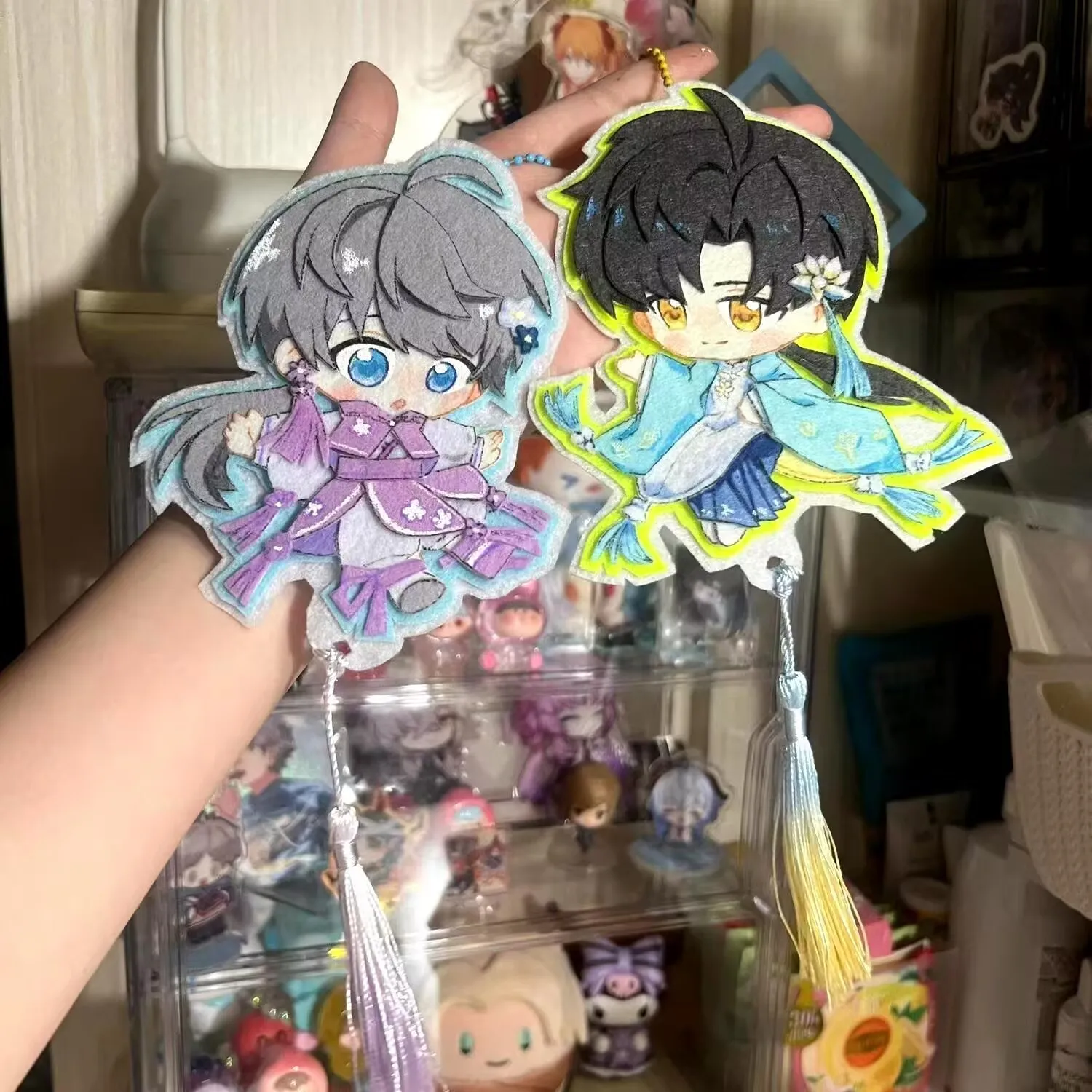 "사랑과 깊은 공간" 팬메이드 상품 Q버전 부직포 펜던트 키체인, 고급스러운 가방