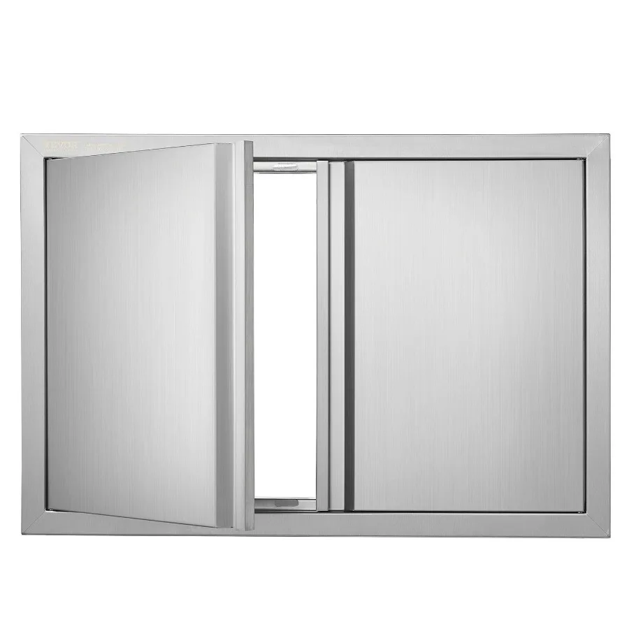 

BBQ Access Door 28W x 19H Inch Double Outdoor Kitchen Door Stainless Steel Flush Mount Door Wall Vertical Door with Recessed Ha