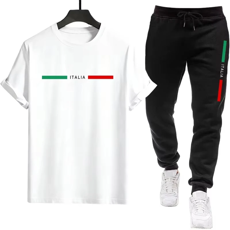 

High Quality Mens T-shirt Tracksuit Print Casual Tees Daily Sports Jogging Man Clothing Single Piece T-shirt Pants Spring Summer