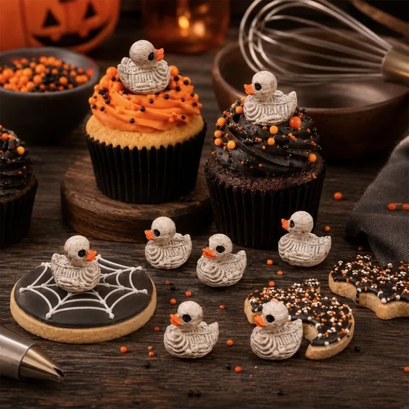 Spooky Skeleton Duck Mini Resin Halloween Gothic Duck Figurine for Micro Landscape Garden Desktop Haunted House Party Ornament