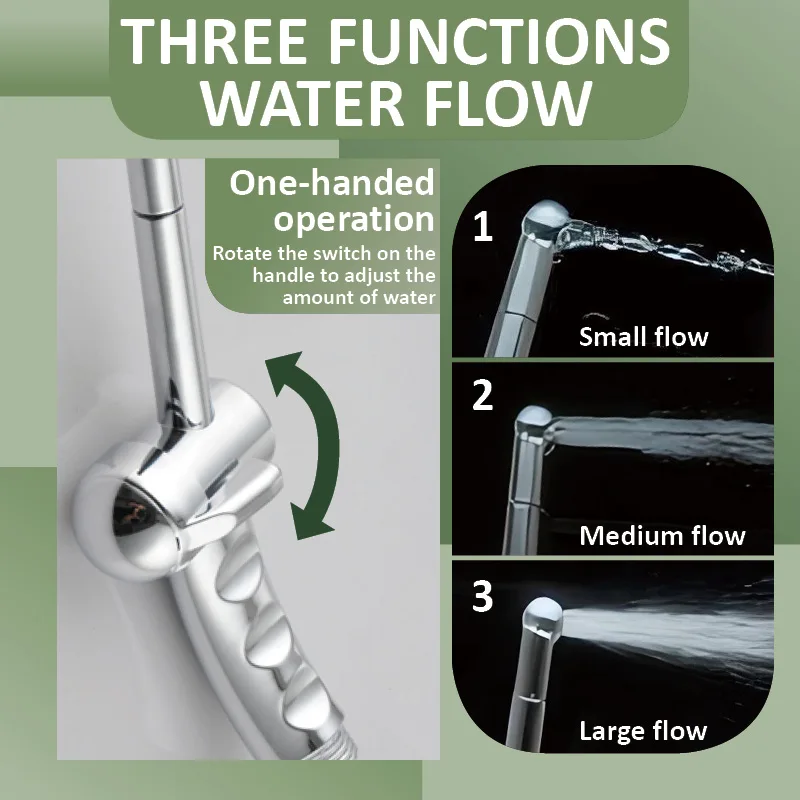 Plug In Bidet Sprayer Set Shiny Chrome Hang Sprayer 3Functions Water Flow with Outlet SUS304 Hose