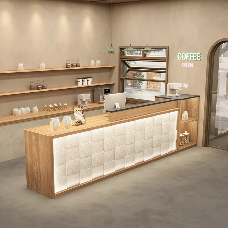 *Unique Design Multilayer Solid Wood Coffee Shop Bar Counter Table Cashier Table Restaurant Hotel Consultation Reception Desk