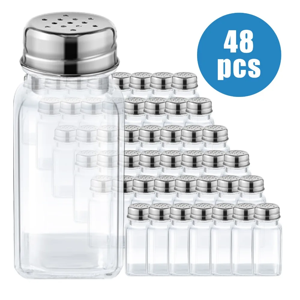 

Clear Glass Salt and Pepper Shaker with Stainless Steel Lid - 48-Pack