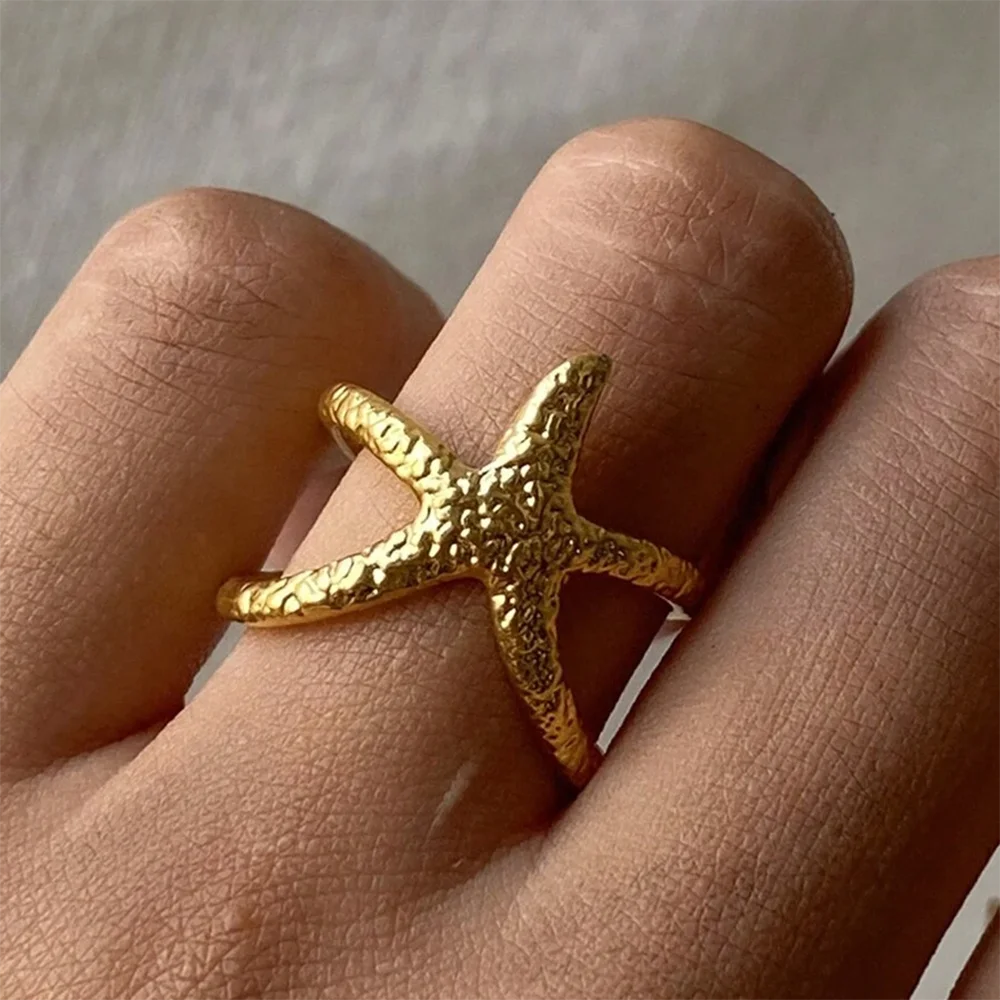 DGIDDK-Anillo abierto en forma de estrella de acero inoxidable, estilo playero, moda Simple, personalidad, viajero, joyería de mano hueca, regalo