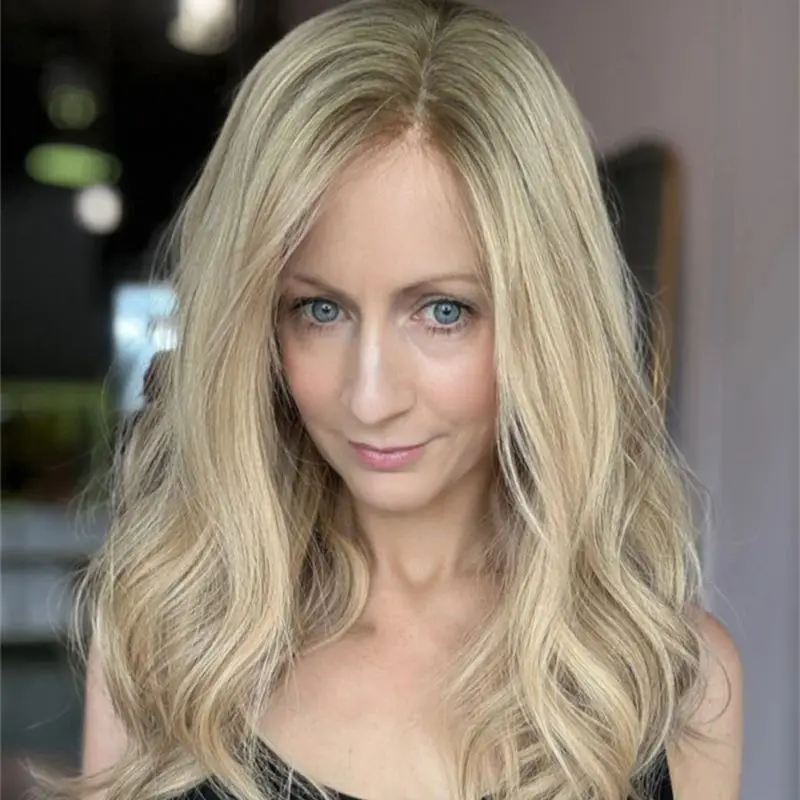 14-дюймовый синтетический парик премиум-класса HD на шнуровке, предварительно выщипанная линия волос, смешанный с человеческими волосами, парик блондинки с эффектом омбре для женщин, ежедневное использование на вечеринке