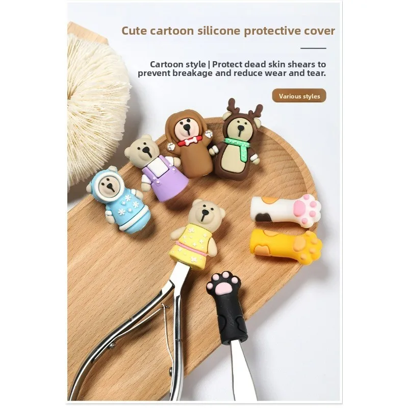 3pcs Nail Art Dead Skin Scissors Protective Cover, Cat Paw Tweezers, Steel Push, Anti Fall Silicone
