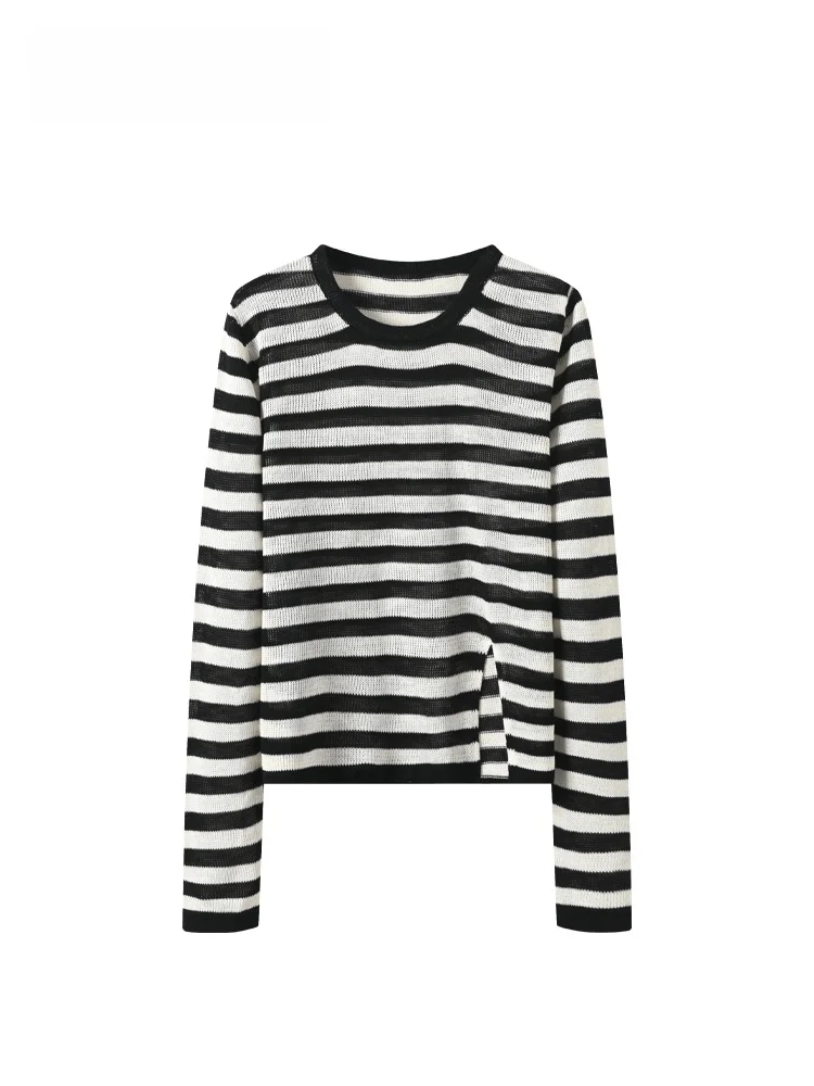 

Свободный вязаный свитер с длинными рукавами и круглым вырезом, женский, больших размеров, в полоску, новинка ранней весны, Cara CLUB